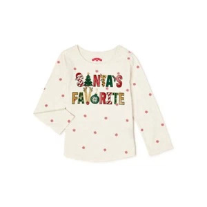 Christmas Long Sleeve Printed T-Shrit Santa s Favorite Size 4T Color Cream - Picture 1 of 3
