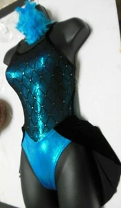 FOIL SPANDEX LEOTARD GLITTERED MESH VELVET BACK SKIRT CH/AD DANCE Costume TapJaz - Picture 1 of 11