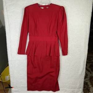 Liz Claiborne Dress Womens Sz 10 Red Silk Dress Long Sleeve Vintage - Picture 1 of 8