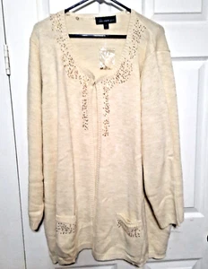 Susan Graver Open Cardigan 3X Metallic Sequin Cream Long Line Dressy Bling NWOT - Picture 1 of 5