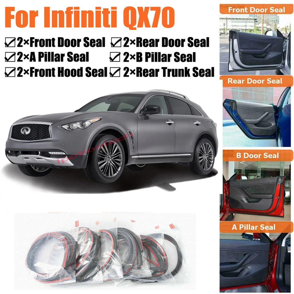 Car Door Seal Kit Soundproof Rubber Weather Draft Seal Strip For Infiniti QX70 - image 1 of 4