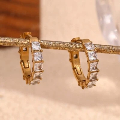 Princess Lab Created Diamond 14K Yellow Gold Plated Christmas Women's Earrings - Image 1 of 4