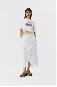 Ganni Ivory Graphic Tee Top Size XS - Picture 1 of 15