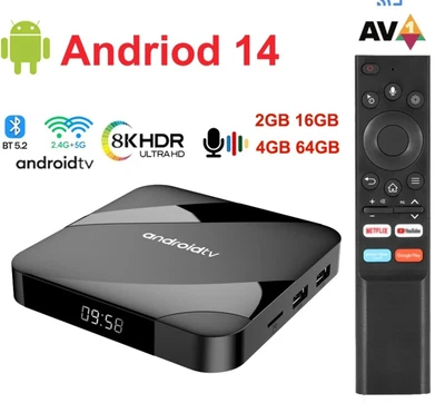 Android TV Box 14, 4+64GB, 8K, WiFi Dual-Band, BT 5.2, Voice Remote Control - Immagine 1 di 4