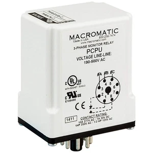 MACROMATIC PCPU Phase Monitor Relay,190-500VAC,Plug,SPDT 45LU83 - Picture 1 of 1