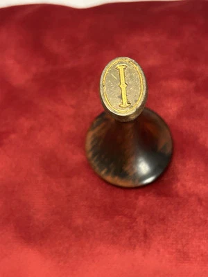 Wax Seal Stamp Antique Wood Handle Brass Or Bronze Stamp Monogrammed “I” - Image 1 of 4