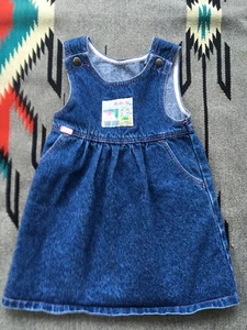 Vintage 80s Lee Bib Overall Dress Girls Denim Blue Jean Jumper Pink Size 5 - Picture 1 of 9