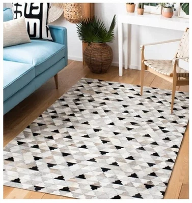 Leather Carpet Natural Cowhide Hair on Patchwork Leather Modern Carpet Room AA75 - Image 1 of 4