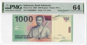 Indonesia 1000 Rupia 2000 P141a PMG 64 Scelta Numero di serie non in circolazione 1 - Foto 1 di 2