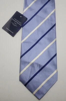 CORBATA CUELLO CHARLES TYRWHITT AZUL con rayas azules y blancas tejida 100% seda 59" Foto 1 de 4