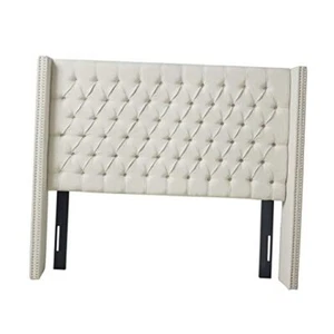 Amelia Upholstered Headboard | Nail Head Trim Wingback Button King Cream - Picture 1 of 7