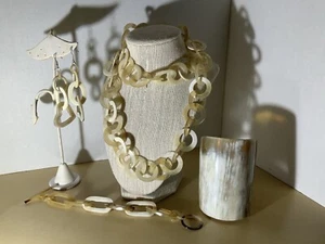 New 4 Piece Buffalo Horn, Chain 2 Bracelets Earrings, Fabulous! - Picture 1 of 5