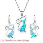 Exquisite Elegant Gift Fashion Cat Pendant Earrings Chain Jewelry Opal Necklace