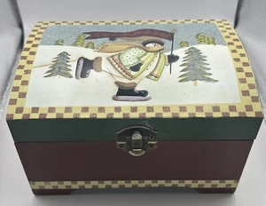 Christmas Snowman Jewelry Trinket Box Crazy Mountain, Ice Skating Snow Vintage. - Picture 1 of 10