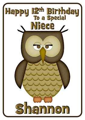 JUSTGORJUS owl personalised A5 birthday card daughter sister niece mum son brother name age