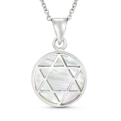 Collar Colgante Clásico Judío Estrella de David Perla Blanca Delicado Plata Esterlina Foto 1 de 4