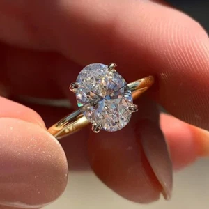 3.00 Ct Ice Crushed Oval Cut Moissanite Engagement Ring 14k Yellow Gold Plated - Picture 1 of 11