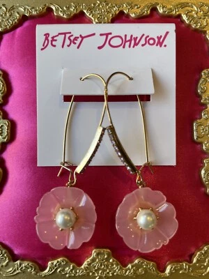Pendientes Betsey Johnson Encantados Rosa Translúcido Flor Lucita Perla Lavanda Foto 1 de 2