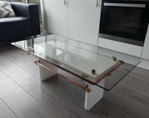 GLASS TOP COFFEE TABLE, STEAMPUNK, ACRYLIC, BEAUTIFUL PIECE. ART DECO - Picture 1 of 11