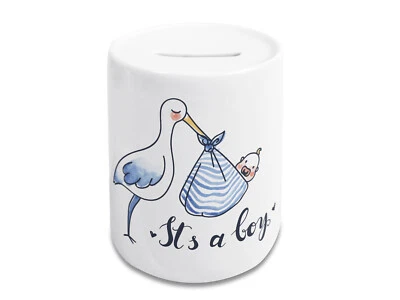 Spardose zur Geburt Jungen Its a Boy Storch Geschenk Geldgeschenk aus Keramik  - Bild 1 von 4
