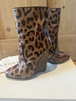 Botines CASADEI DISEÑADOR ITALIANO CUÑA Cuero Cuña Estampado Animal 38 UK5 Foto 1 de 4