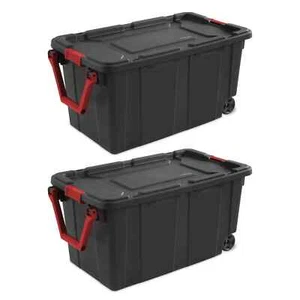 New Sterilite 40 Gallon Wheeled Industrial Tote Plastic, Black, Set of 2 - Picture 1 of 16