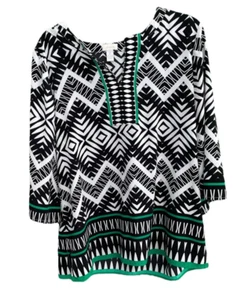 Túnica Top Ligera Chicos 2 Negro Blanco Verde Tribal Chevron Cuello en V Talla L/12 - Imagen 1 de 4