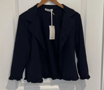 Grace Karin Open Front Jacket Women  Sz Large Blue Knit Ruffle Trim Long Sleeve - Image 1 of 3