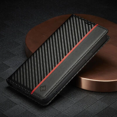 For iPhone 16E 15 14 13 12 11 Carbon Fiber PU Leather Wallet Flip Stand Case - Image 1 of 4
