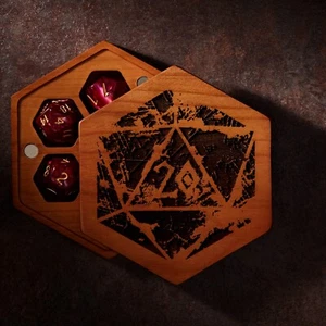 Antique D20 | Dice Box DnD | NETURAL CHERRY WOOD | Dice Vault | DnD Dice Set - Picture 1 of 5
