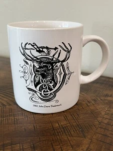 John Deere Coffee Mug Go With The Green Stag Deer Head 1882 Trademark Plow Vtg - Picture 1 of 4