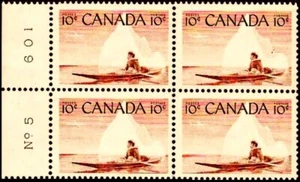 CANADA 1955 CANADIAN ESKIMO HUNTER FACE 40 CENT MNH NO. 5 - 601 RARE STAMP BLOCK - Picture 1 of 2