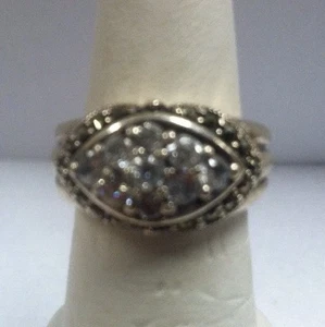 Sterling Silver Signed NF Marcasite & Clear White Cluster Ring Size 7 - Picture 1 of 6
