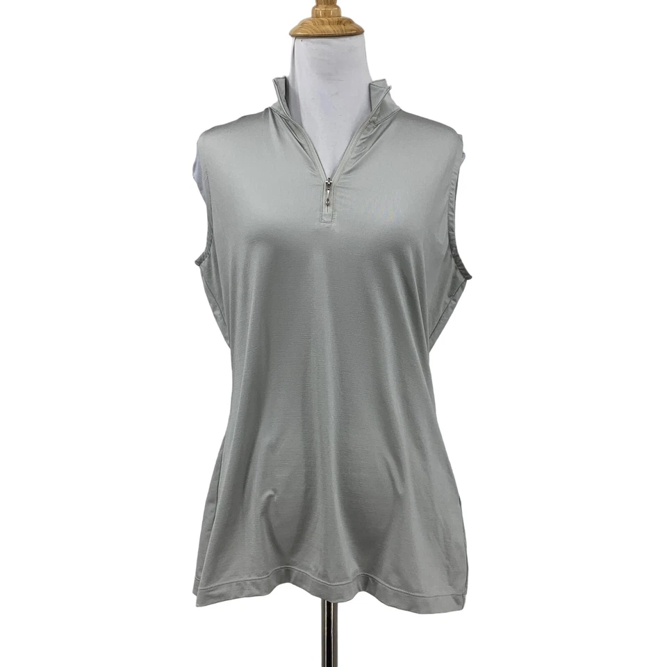 EP New York Tank Top Womens M Medium Silver Golf Sleeveless Quarter Zip Shiny - Image 1 of 4