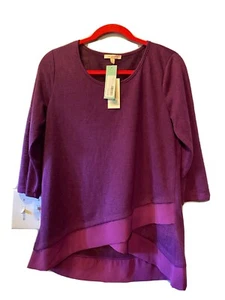 Skies Are Blue Shirt Top Blouse Medium Purple 3/4 Sleeves NWT Asymmetrical New - Picture 1 of 7