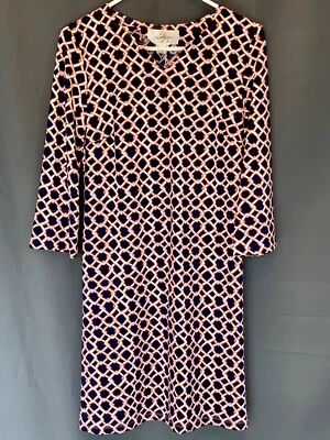 Brand New JB by Julie Brown White Navy Blue Orange Chainlink Dress Size Medium - Image 1 of 4