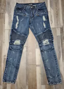 Denim uomo cotone skinny ricamato invecchiato 32 (31x31 effettivo) - Foto 1 di 11