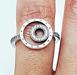 NEW 100% Authentic PANDORA 925 Signature Logo Circles Pavé Ring 192316C01 - Picture 1 of 7