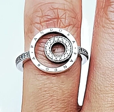 NEW 100% Authentic PANDORA 925 Signature Logo Circles Pavé Ring 192316C01 - Image 1 of 4