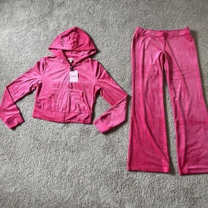 Neu Juicy Couture Velour Bling Trainingsanzug Hoodie & Hose in Rosa Party Gr. M - Bild 1 von 8