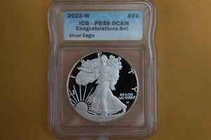 2022 W PROOF SILVER EAGLE CONGRATULATION SET ICG PR69 DCAM - Picture 1 of 4