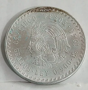 1948 MEXICO Aztec Chieftain CUAUHTEMOC Eagle VINTAGE Silver 5 Peso Coin i113381 - Picture 1 of 6