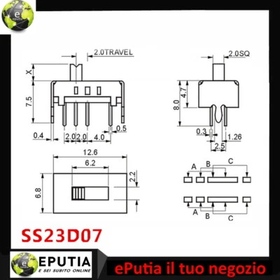 5 PZ – MINI INTERRUTTORE A SCORRIMENTO SS23D07 2 VIE 3 POSIZIONI Levetta da 5mm - Imagen 1 de 3