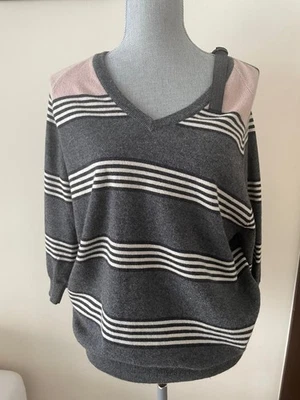 全新 Brunello Cucinelli 羊绒 Monili Strap v 领条纹毛衣 尺寸 XS — 第 1/4 张图片