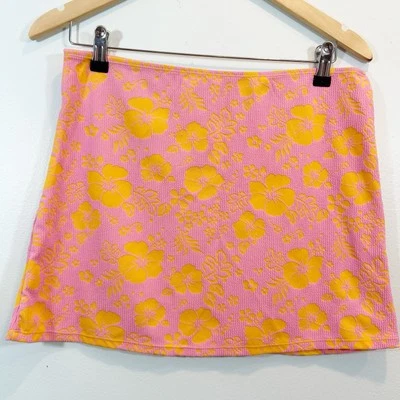 Cabana Del Sol Tropical Floral Swim Skirt Cover Up Pink Yellow Size Large Beach - Image 1 of 4