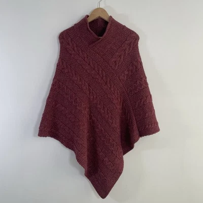 J.M Cooper Knitwear Poncho Jumper O/S 100% Wool Red Aran Knit Traditional - Image 1 of 4