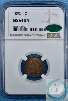 1892 1C Indian Head Cent NGC MS 64 BN w/CAC - Milk Chocolate Tones - Image 1 of 4