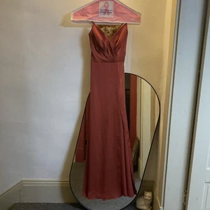 NWOT Azazie Madaleine Stretch Satin Dress Terracotta Bridesmaid Dress Size A4 - Picture 1 of 6
