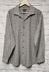 VAN HEUSEN STUDIO MEN 34/35 17-17 1/2 SLIM FIT GRAY NAVY PLAID BUTTON DOWN SHIRT - Picture 1 of 14