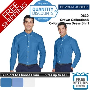 ๐ฅ Devon & Jones Men's Crown Collection Oxford Woven Dress Shirt Up To 4XL D630 - Picture 1 of 16